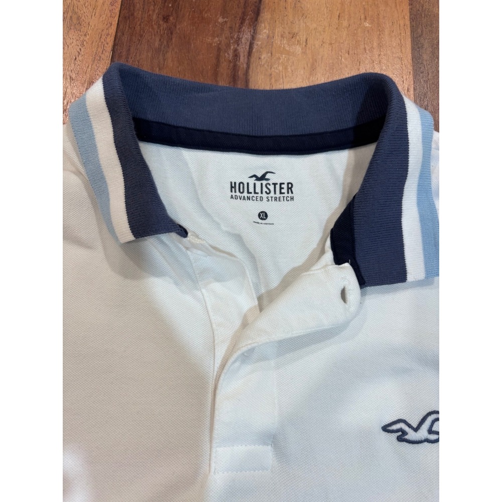 HOLLISTER polo shirt mens XL white advanced stretch tipped collar short sleeve